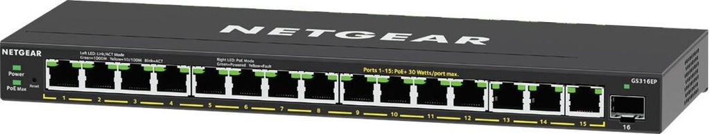 NETGEAR Switch 16x GE GS316EP-100PES PoE+ Gigabit 180W 1SFP