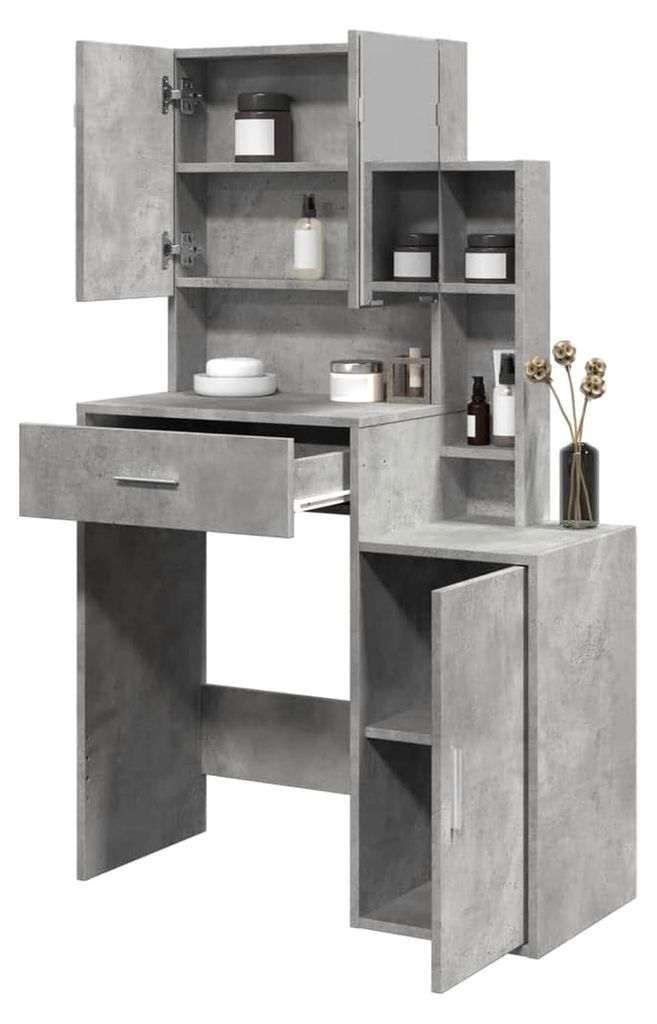 Schränke und Aufbewahrungs-Waschtische, Schminktisch mit Schrank, Betongrau, 80 x 35 x 132 cm