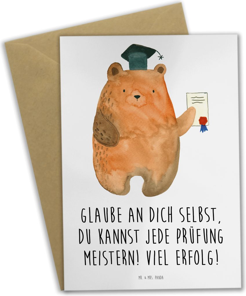 Mr. & Mrs. Panda Grußkarte Prüfungen bestehen - Weiß - Geschenk, berufliche, Tests, Unterstützung, Zuversicht, weihnachtskarten, kommunionskart...