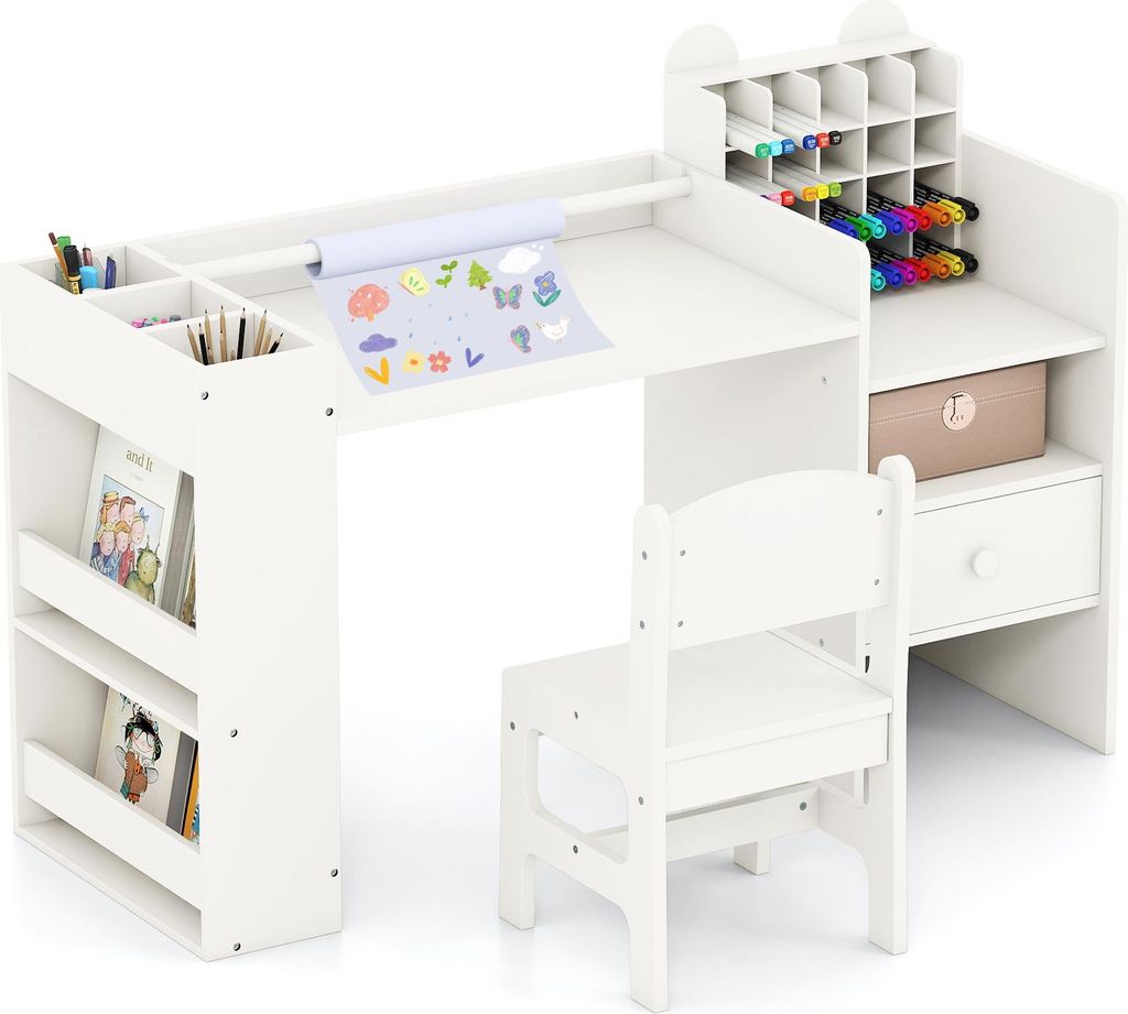 COSTWAY Kindertafelset met stoel, inklapbare tafel met Productafbeelding 