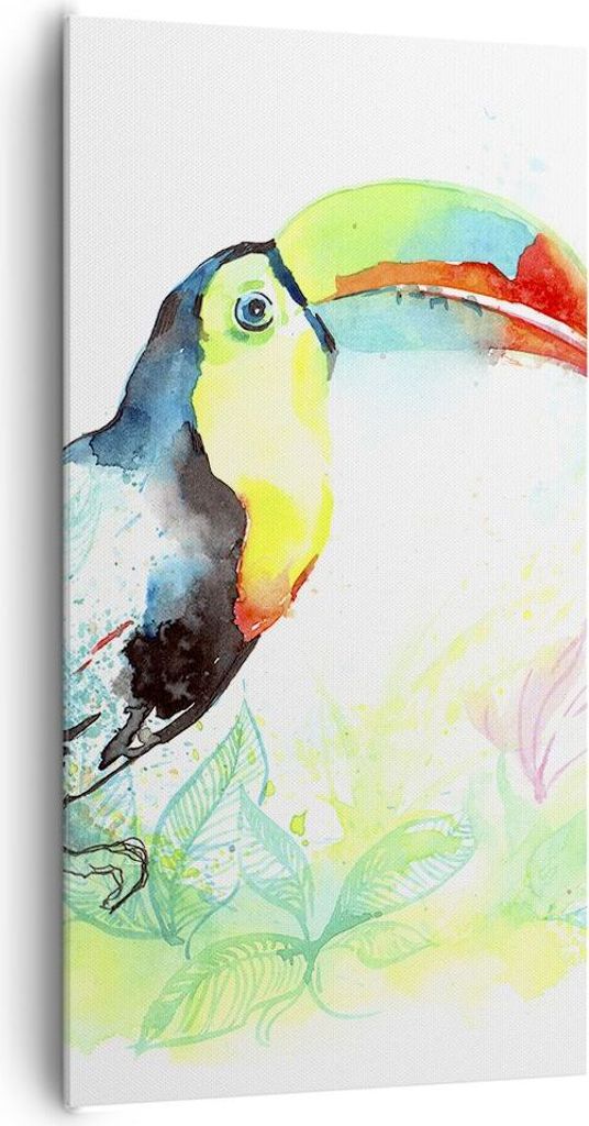 Bild auf Leinwand - Leinwandbild - Vogel Toucan Neugier wild - 65x120cm - Wand Bild - Wanddeko - Leinwanddruck - Bilder - Kunstdruck - Wanddekorati...