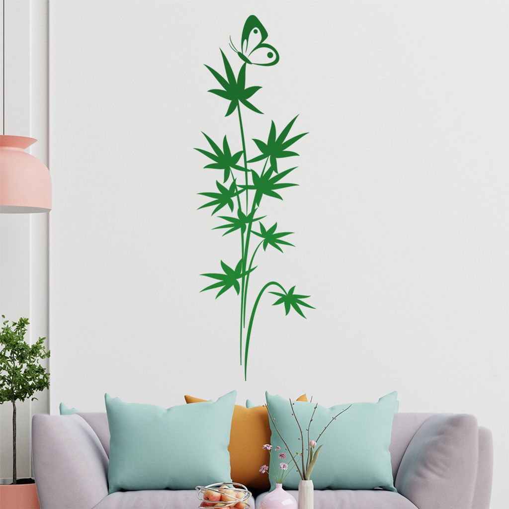 Schmetterling auf Sternblättern Wandtattoo in 6 Größen - Wandaufkleber Wall Sticker - Dekoration, Küche, Wohnzimmer, Schlafzimmer, Badezimmer