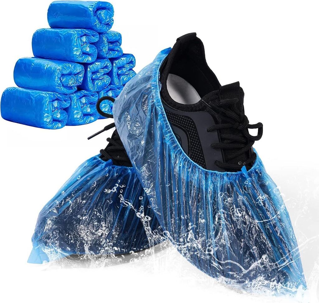 flintronic Schuhüberzieher aus Kunststoff, Einweg-Schuhüberzüge, umweltfreundliche Schuhüberzüge, wasserdicht, rutschfest, geeignet zum Sauber...