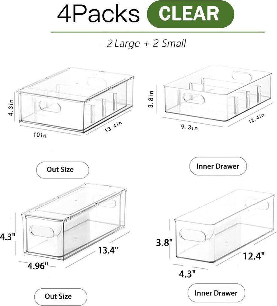 4er-Pack stapelbare Kühlschrank-Organizer-Behälter mit Produktbild 2