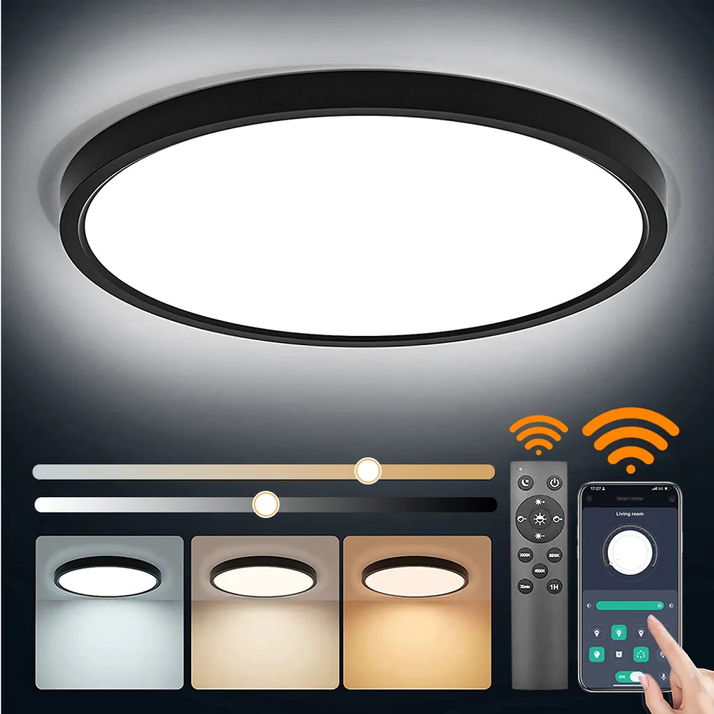 Lampada Soffitto Ultra-Sottile 40cm Nera Dimmerabile Smart 38W