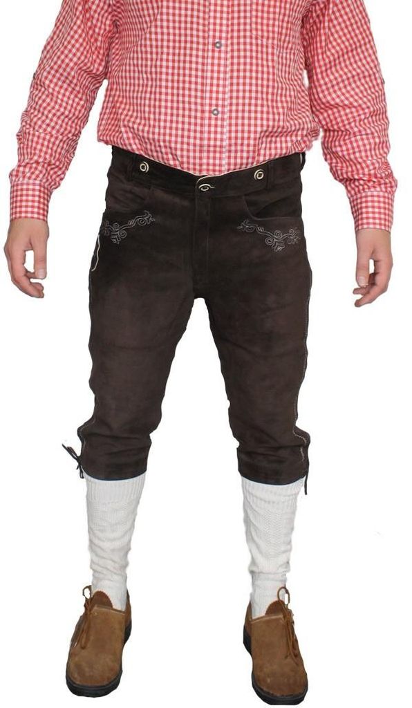 Trachten lederhose Knielederhose Rindsvelour Dunkelbraun, Produktbild 