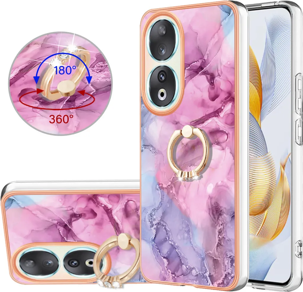 Custodia Antiurto Honor 90 5G Silicone TPU con Ring Holder Rosa