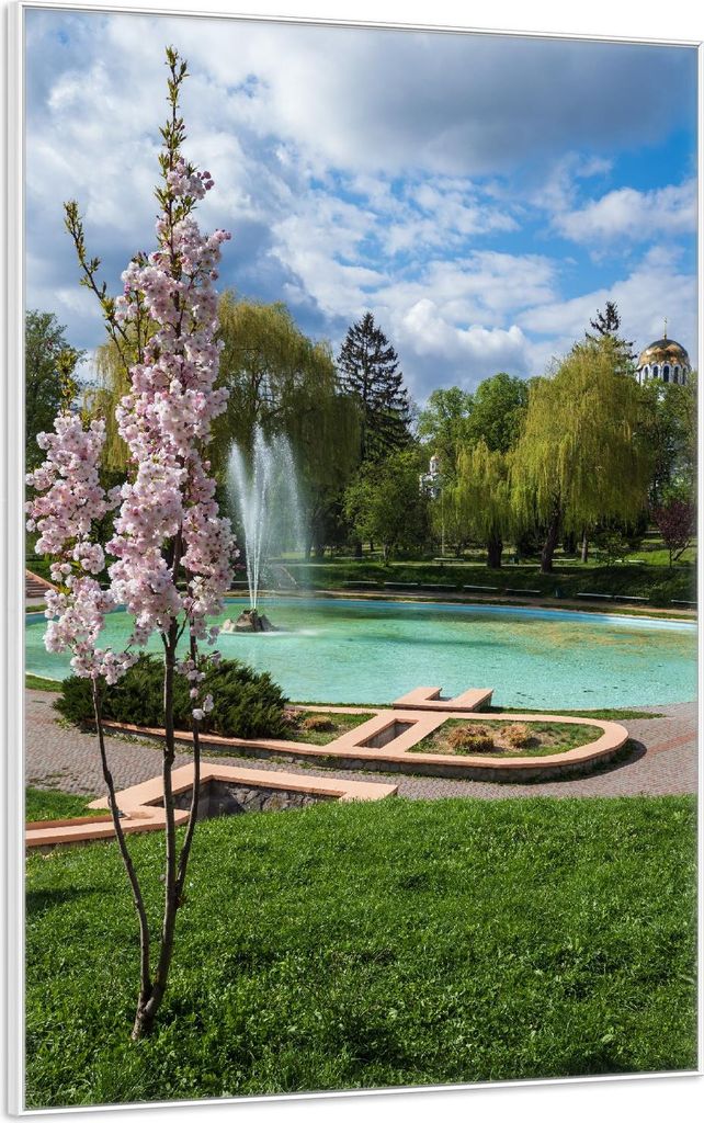 Wallario Wandbild Frühling im Stadtpark, Größe: 61 x 91,50 cm, Poster mit weißem Aluminiumrahmen