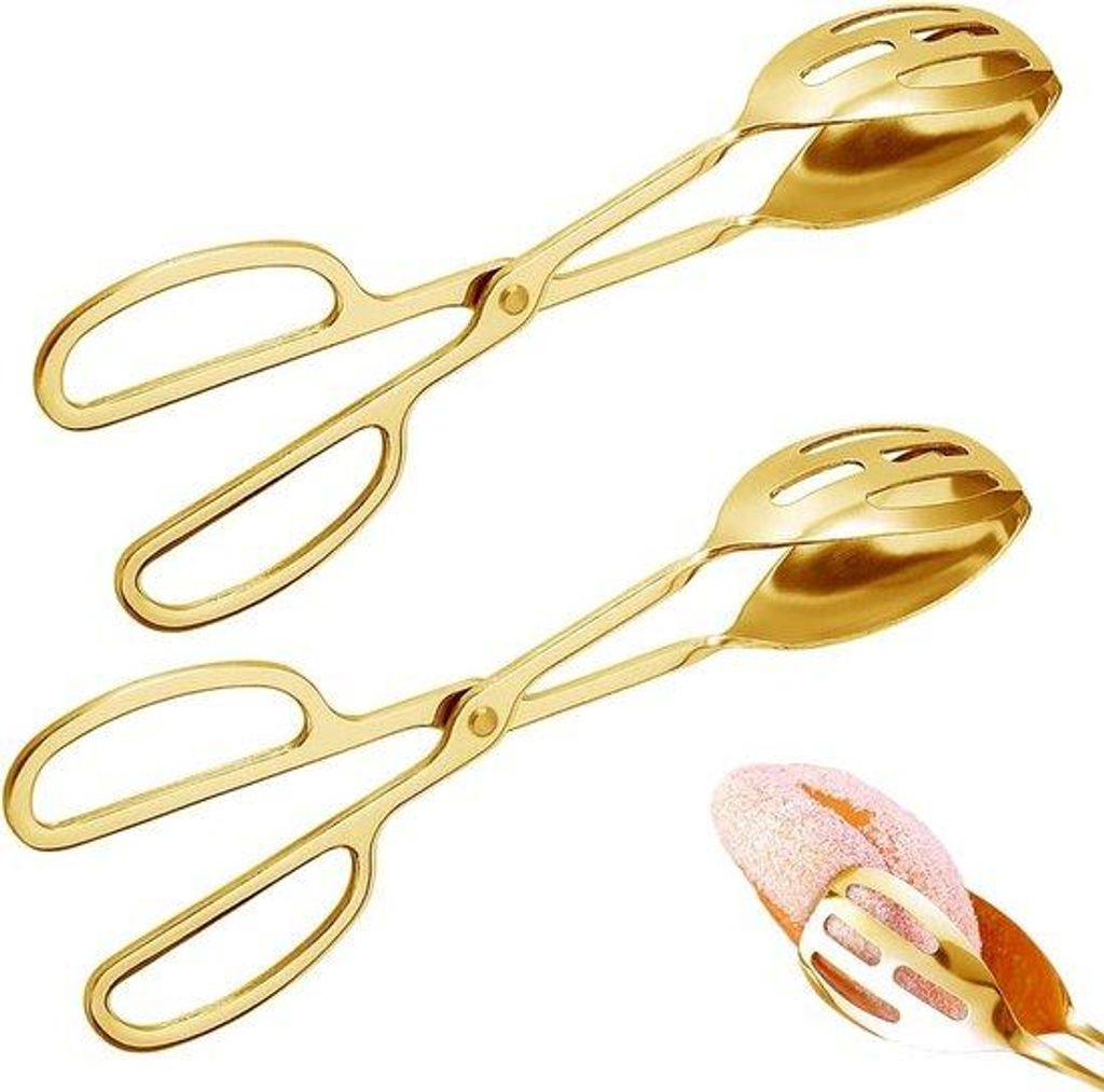 2 Stück (Gold) RVS Buffet- und Salat-Tangen für das Servieren und Kochen in der Küche - RVS Lebensmittel-Schaartang - Catering-Geräte für Brot...