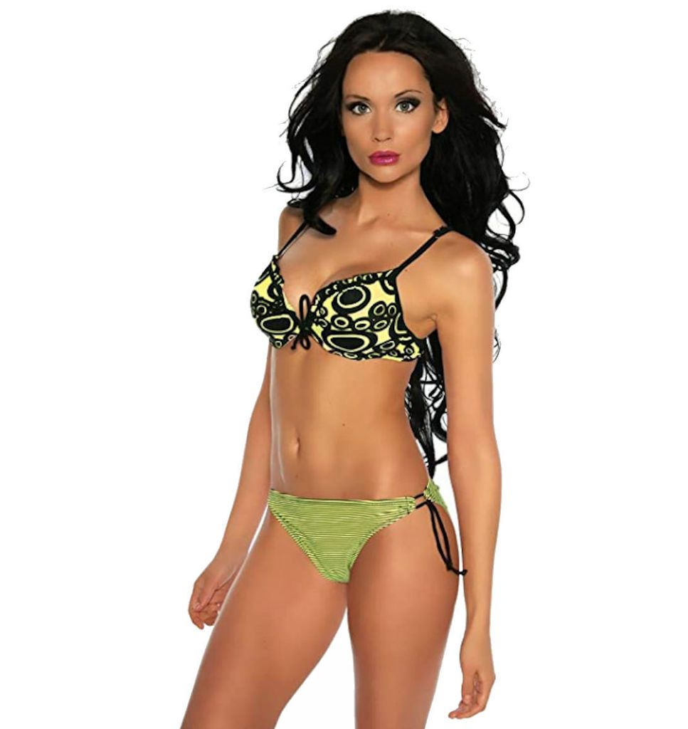 Bügel-Bikini 12553 Push-Up Triangel-Bikini Set BH-Top Slip in gelb schwarz, Gr. XL=38