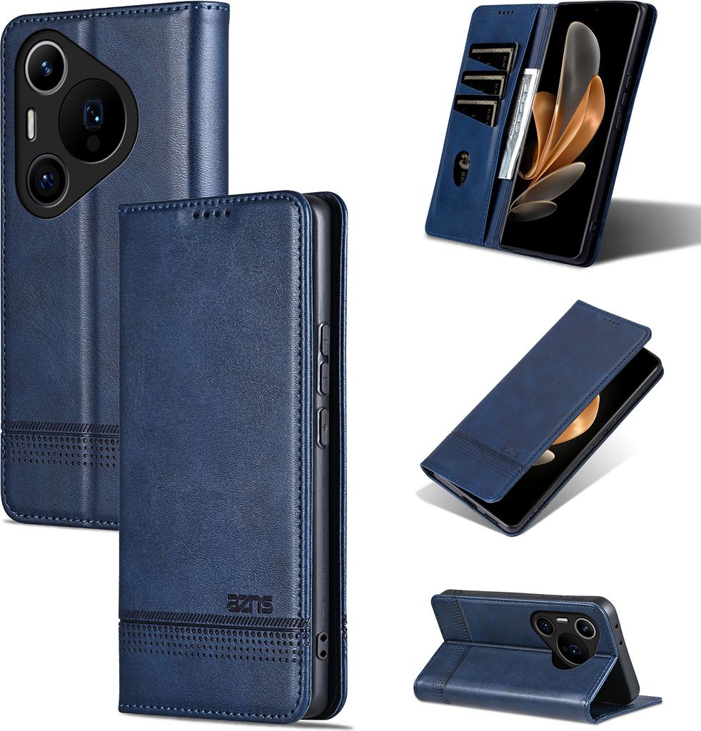 Leder Hülle für Huawei Pura 70 Pro / Pura 70 Pro+, Klapphüllen Brieftasche Magnetverschluss Ständer Schutzhülle Blau