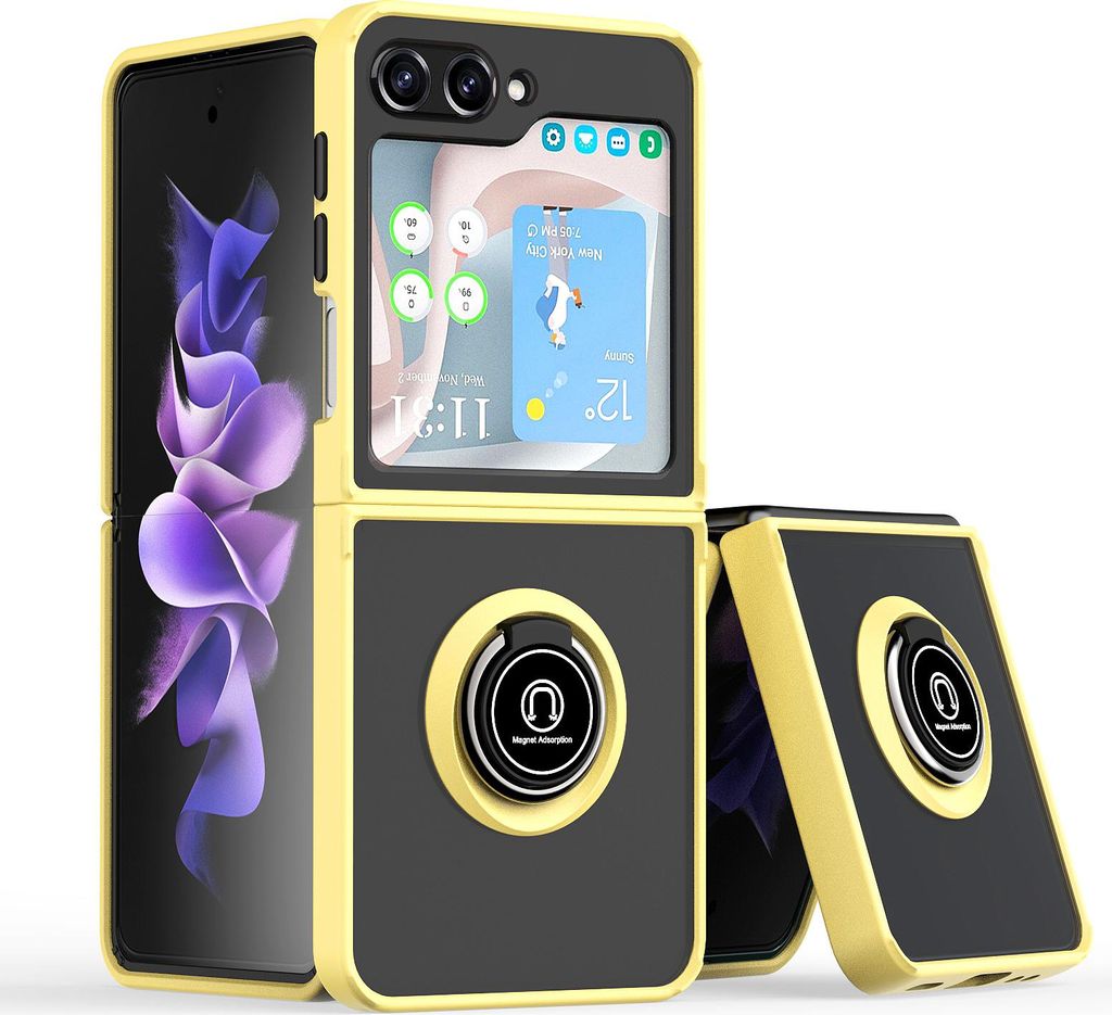 Hülle für Samsung Galaxy Z Flip 6/Z Flip 7 FE Matte Transluzent TPU Stoßfest Schutzhülle mit Ring Halter Ständer Gelb