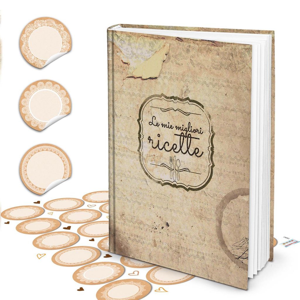 XXL HARDCOVER Italienisches Kochbuch zum Selberschreiben LE MIE MIGLIORI RICETTE + KOCHLÖFFEL Herz mit 164 leeren weißen blanko Seiten Rezeptbuch...