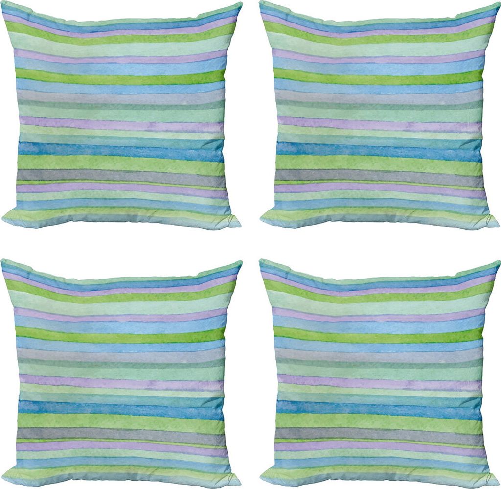 ABAKUHAUS Blau Kissenbezug Set (4 Stück), Aquarell Stripes Artwork, Moderner Doppelseitiger Digitaldruck, 45 cm x 45 cm, Blau, Grün, Violett