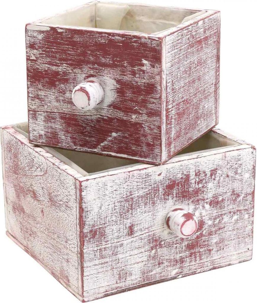 Pflanzkasten Shabby Chic Dekoschublade Rot Weiß Blumenkasten 2er-Set