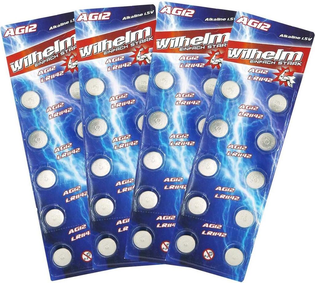 40 X Wilhelm AG12 LR43 - L 1142 - 186 - V12GA Qualitätsbatterien 1,5 V Alkaline