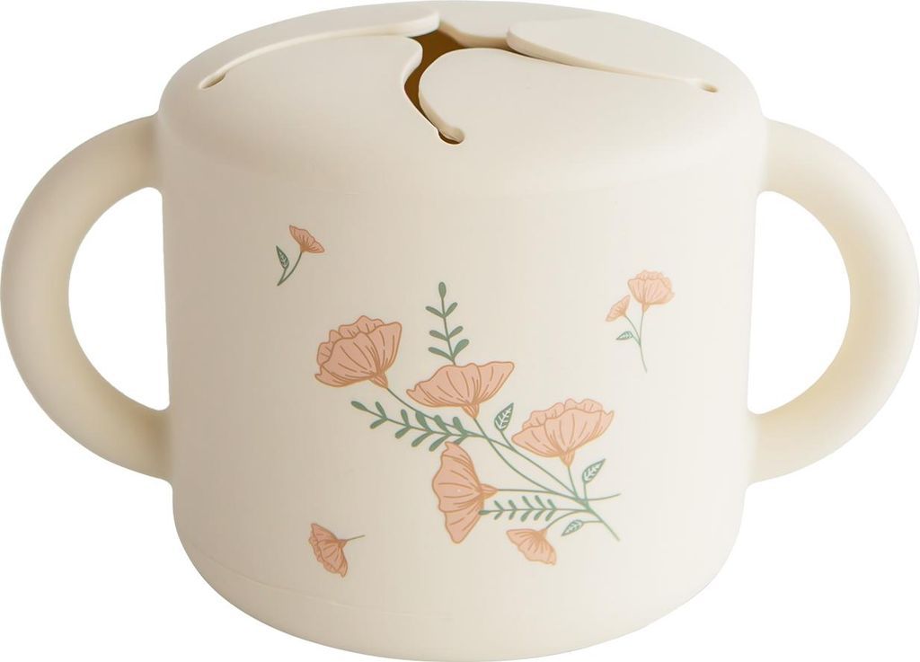 Mushie Snack Cup - Pink Flowers | Trinkbecher & Produktbild 