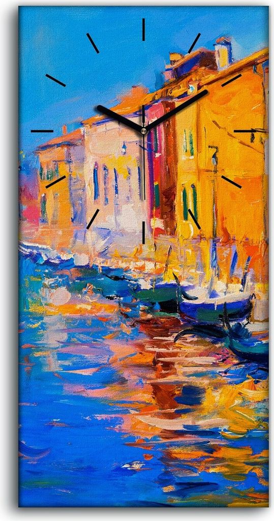 Küchenuhr Bürouhr Leinwand Uhr Quarz 30x60 Venedig Italien Stadt Wasser boote - schwarze Hände