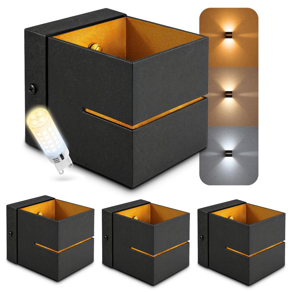 SSC-LUXon KOURA 4er Set Wandleuchten innen schwarz-gold Up Produktbild 