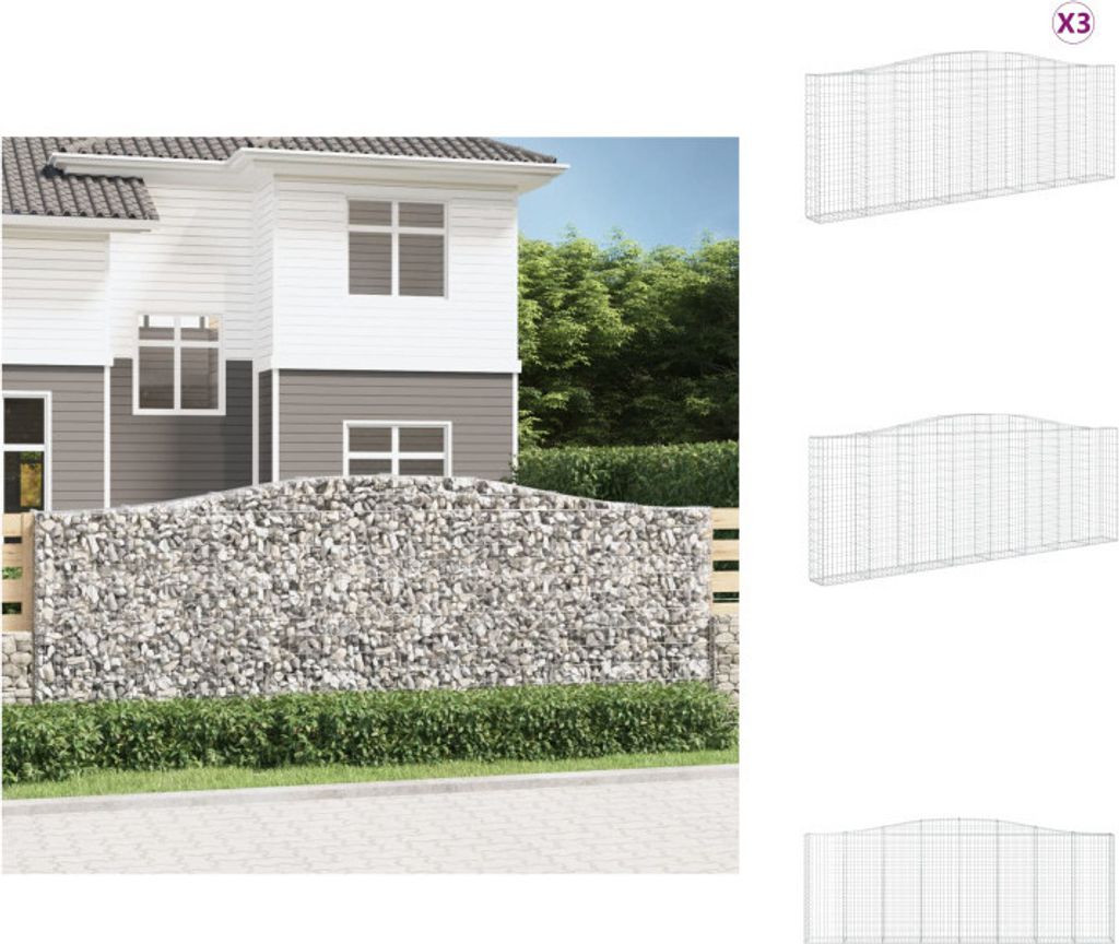 vidaXL Gabionen mit Hochbogen 3 Stk. 400x30x140/160cm Produktbild 