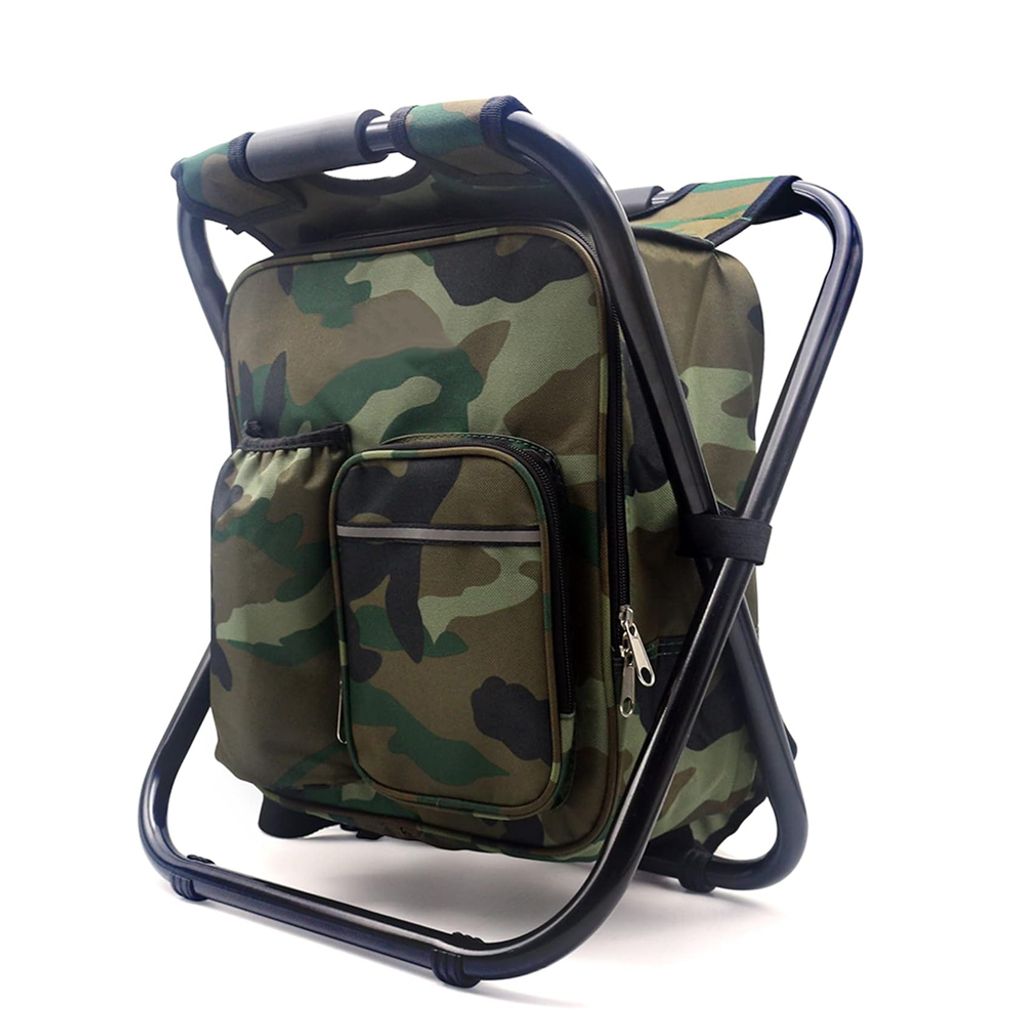 Campingstuhl, Faltbarer Rucksackstuhl, Sitzrucksack, Gartenstuhl Klappstuhl Anglersessel mit Kühler isolierte Picknick Tasche