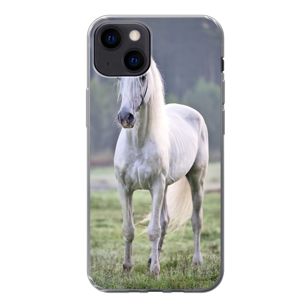 MuchoWow Handyhülle Schutzhülle Hülle für iPhone 13 Pferd - Licht - Morgen Silikon Softcase Handy Hülle - Karteninhaber
