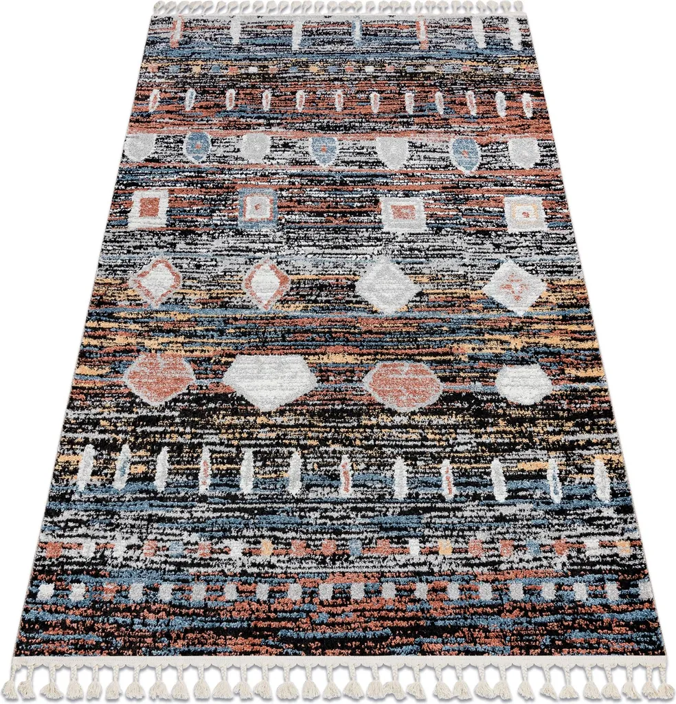 Grand tapis de chambre 160x220 cm noir BELLE BR36A pompons roses chic