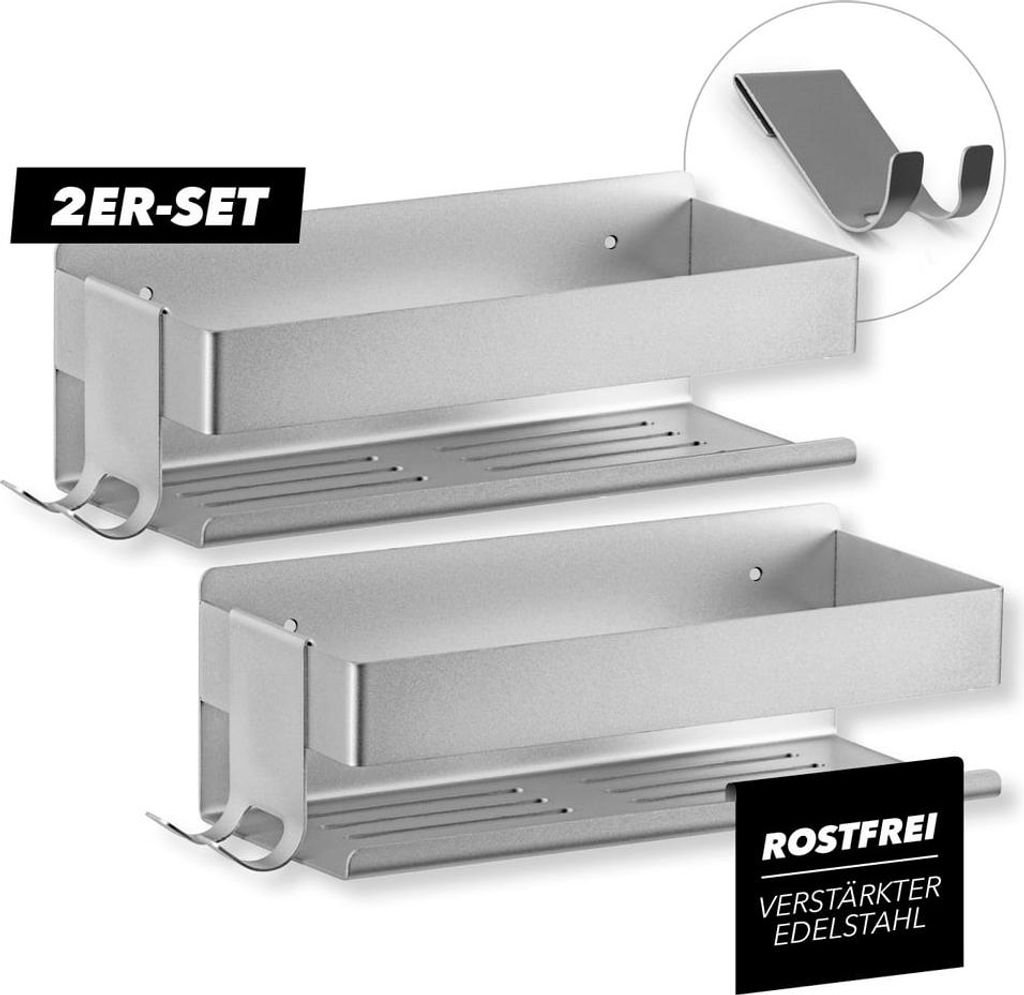 BENKSTEIN Dusch-Organizer 2er-Set zum Kleben oder Bohren - für Shampoo, Duschgel