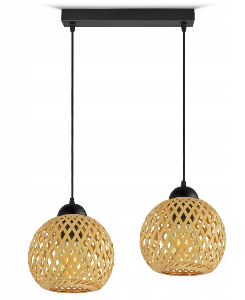 LUXOLAR Pendelleuchte Natural Bambus 2 flammig E27 60 W - Hängelampe für Wohnzimmer, Küchen - Deckenleuchte BOHO Design