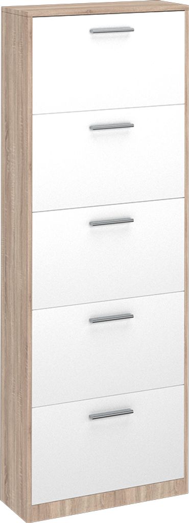 A tall, narrow shoe cabinet with five drawers, shown against a white background.