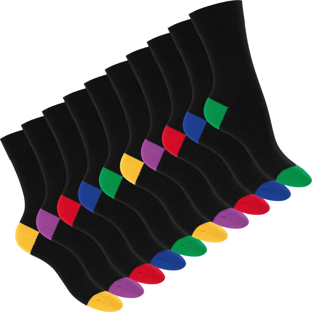Footstar Damen und Herren Baumwoll-Socken (10 Paar) mit abgesetzter Ferse und Spitze - Schwarz 39-42