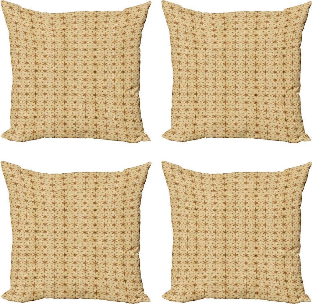 ABAKUHAUS Retro Kissenbezug Set (4 Stück), Konische Linien Petals, Moderner Doppelseitiger Digitaldruck, 50 cm x 50 cm, Beige und Karamell