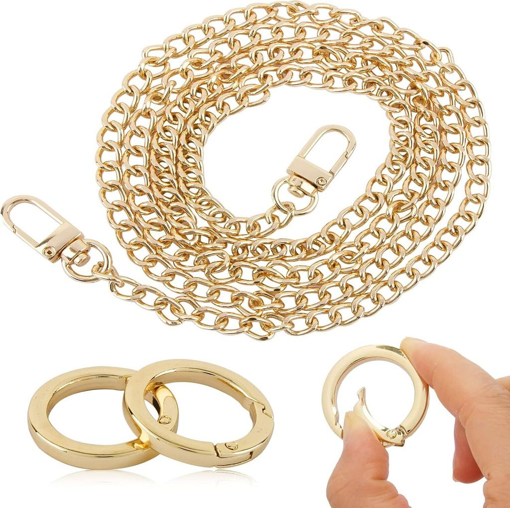 Handtasche Kette Metall Gold 100cm Trageriemen mit 2Pcs Karabinerring O-Ring Taschen Ketten Schultergurt Geldbörse Schulterriemen Kettenriemen DIY...