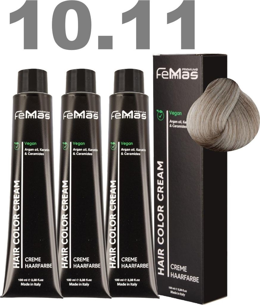 FemMas Haarfarbe mit Arganöl Hell Lichtbl. Asch Int. 10.11 | 3x100 ml