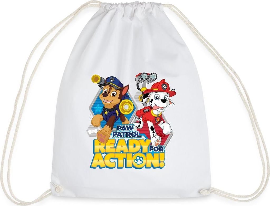 Spreadshirt Paw Patrol Pawfect Teamwork Chase Marshall Turnbeutel, One size, Weiß