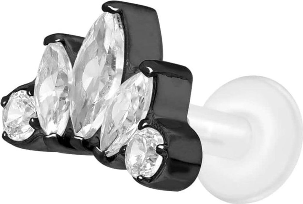 Ohrpiercing, Nasenpiercing PTFE Labret mit Innengewinde + Titan-Aufsatz LOTUSBLÜTE Schwarz Stablänge: 7mm | Stabstärke: 1,6mm