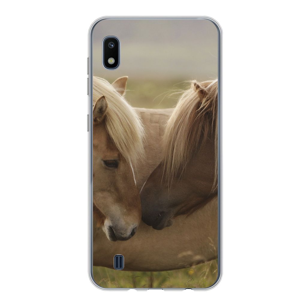 MuchoWow Handyhülle Schutzhülle Hülle für Samsung Galaxy A10 Pferde - Gras - Braun Silikon Softcase Handy Hülle - Schutzhülle