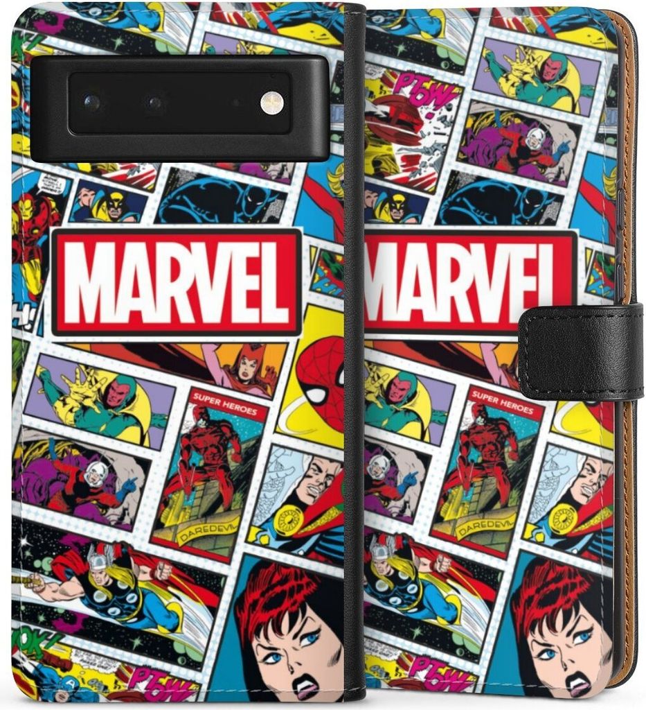 DeinDesign Klapphülle für Google Pixel 6 Handytasche Lederhülle Tasche Comic Muster Marvel