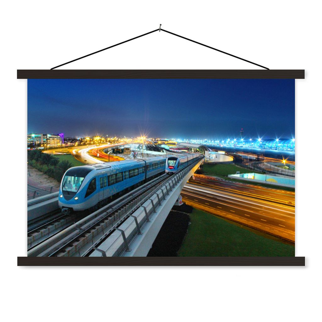 MuchoWow Textilposter Zug am Abend 60x40 cm mit schwarzem Rahmen - Hölzernes