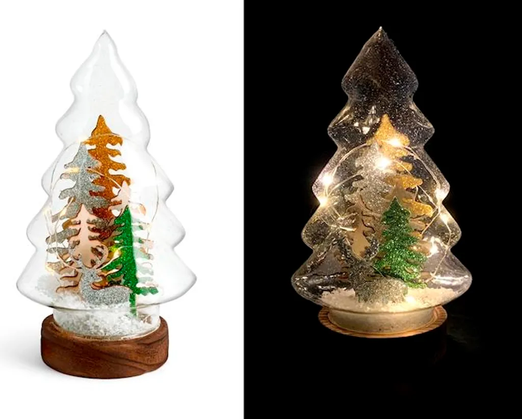 Sapin de Noël LED verre bois 21cm : déco sans épines et facile à ranger