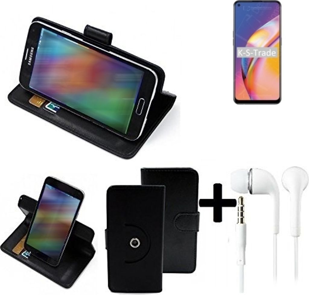K-S-Trade Handy Hülle Schutz Hülle + Kopfhörer kompatibel mit Oppo F19 Pro Handyhülle Flipcase Smartphone Cover Handy Schutz Tasche Walletcase