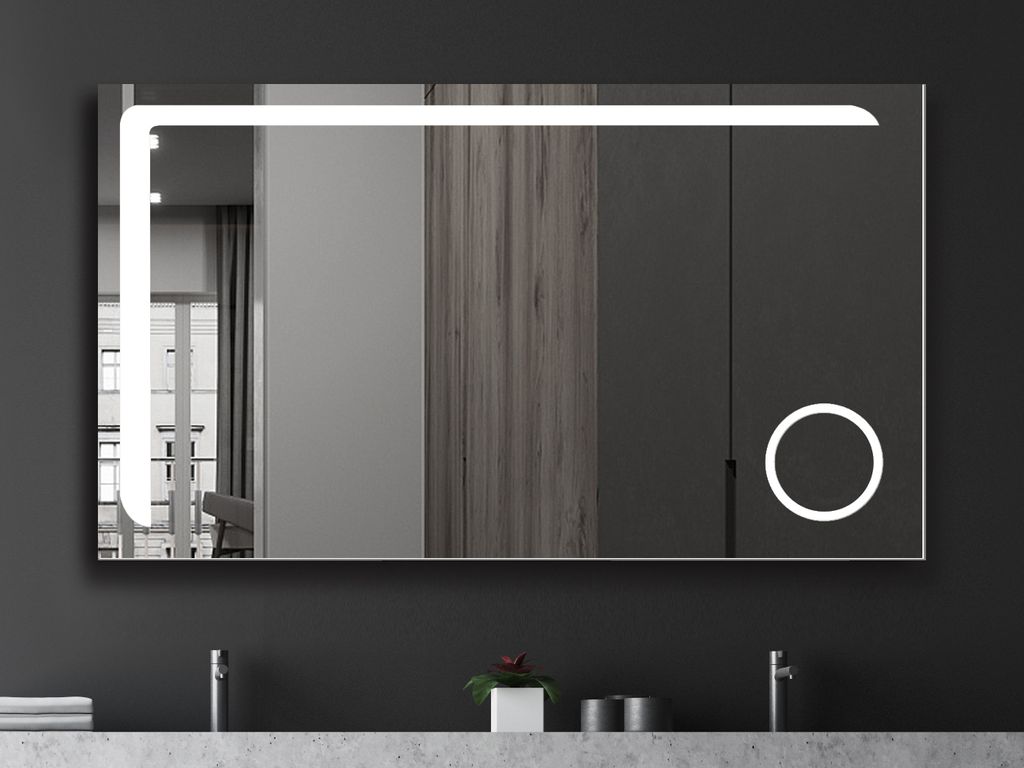Badspiegel mit Beleuchtung Talos Arrow 120 x 70 cm Wandspiegel - beleuchteter Kosmetikspiegel - hochwertiger Aluminiumrahmen mit Kippschalter - Lic...