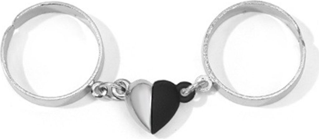 1 paar Halb Liebe Herz Paar Ringe Magnetische Punk Männer Frauen Offene Ringe Valentinstag Geschenk Mode Schmuck Zubehör-Silber schwarz