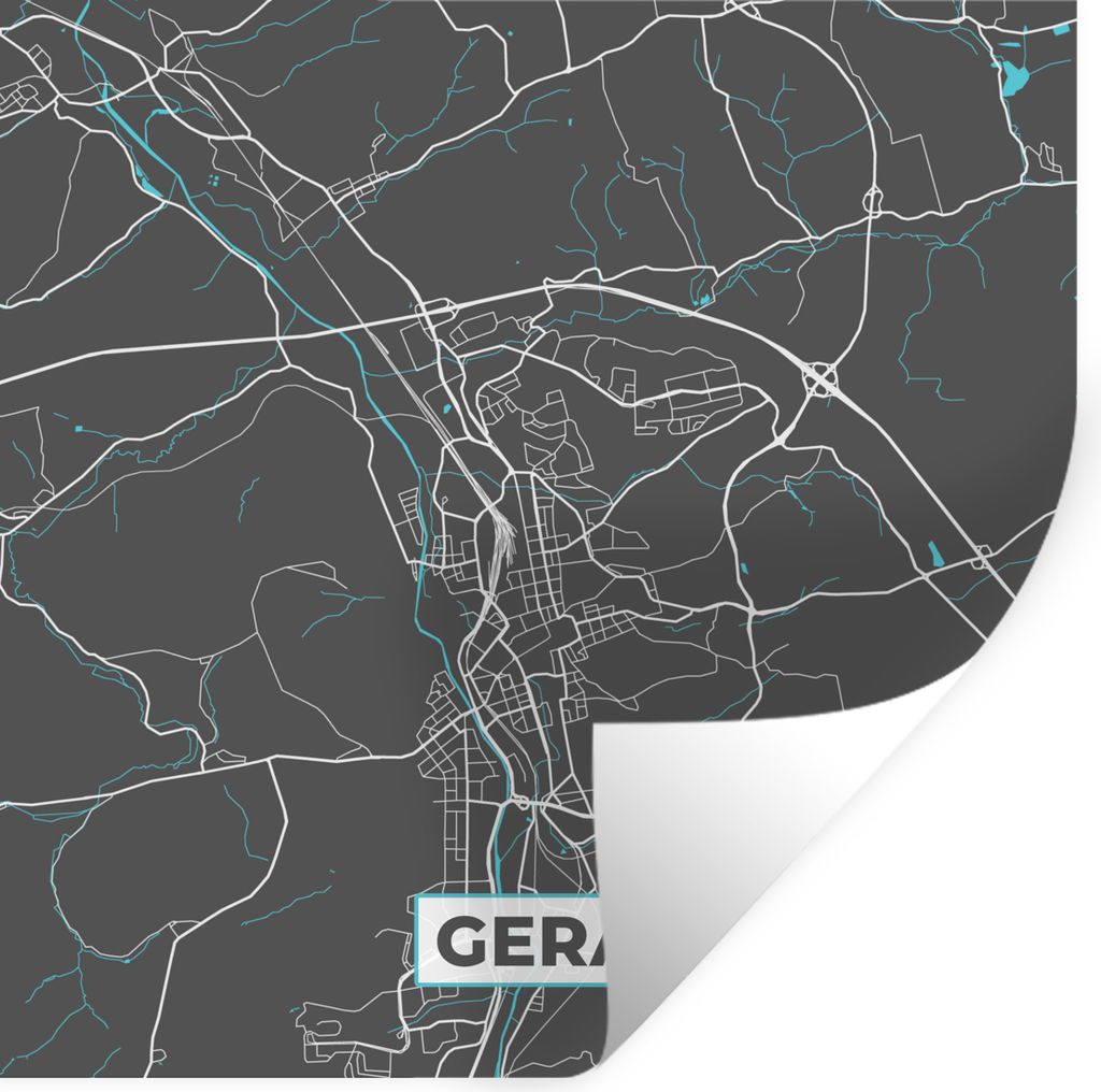MuchoWow Wandtattoo Wandsticker Wandaufkleber Karte - Stadtplan - Gera - Deutschland - Blau 30x30 cm Selbstklebend und Repositionierbar - Reposit...