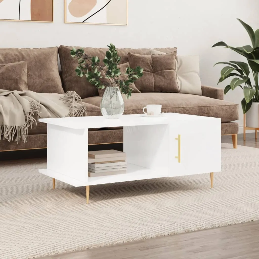Tavolino Basso Soggiorno Bianco Lucido 90x50x40cm Legno Resistente