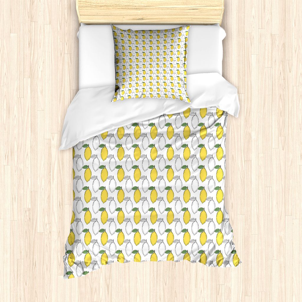 ABAKUHAUS Zitronen Bettbezug Set für Einzelbetten, Color Book Inspired Motiv, Milbensicher Allergiker geeignet mit Kissenbezug, 135 cm x 200 cm - ...