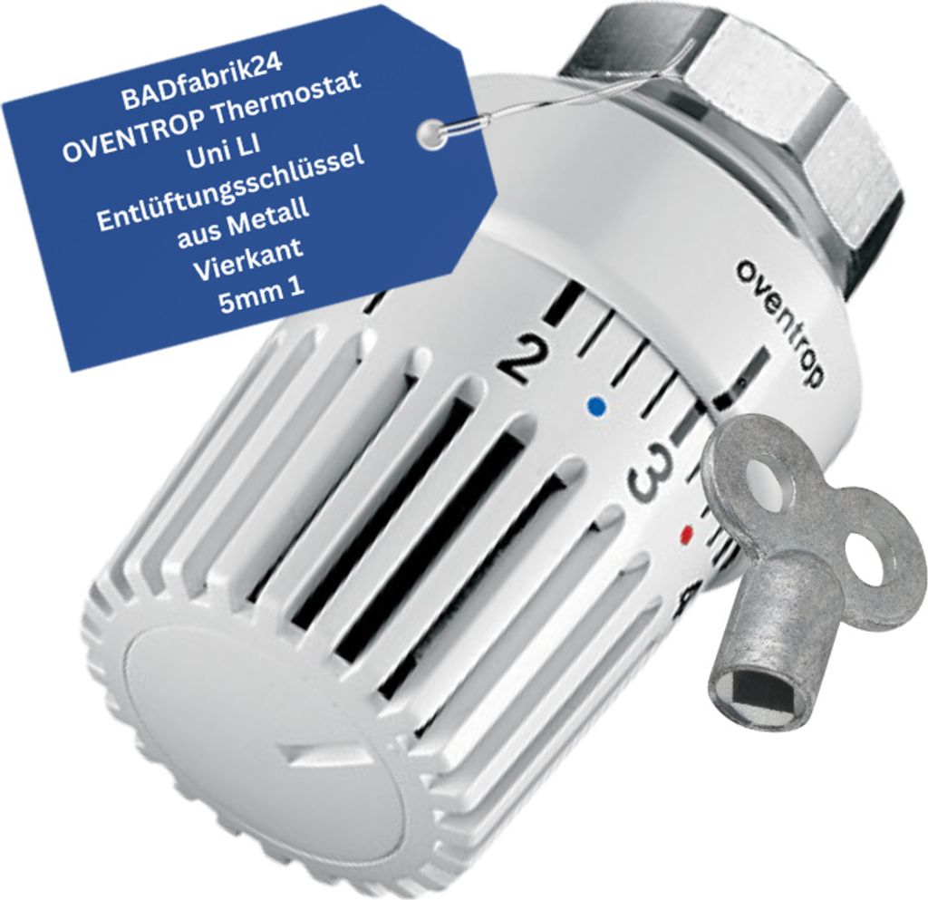 BADfabrik24 OVENTROP Thermostat Uni LI + Entlüftungsschlüssel aus Metall, Vierkant 5mm 1 Stück