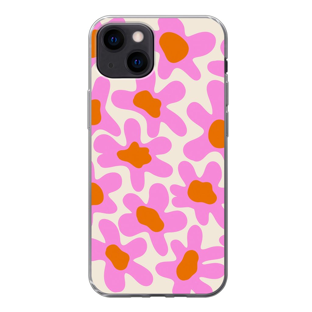 MuchoWow Handyhülle Schutzhülle Hülle für iPhone 13 mini Blume - Rosa - Muster Silikon Softcase Handy Hülle - Softcase - Geburtstag Teenager