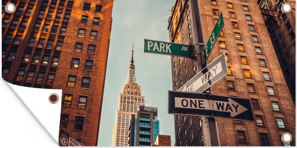 MuchoWow 160x80 cm Outdoor-Poster Gartendeko Sichtschutz Garten Poster für den Garten Das Empire State Building unter den hohen Gebäuden in New...