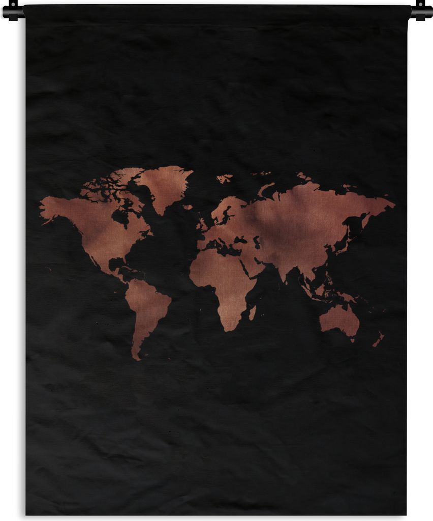 MuchoWow Wandteppich Wandbehang Weltkarte - Rot - Schwarz 150x200 cm Tapisserie Dekoration Wandtuch - Wandaufhängung - Moderner